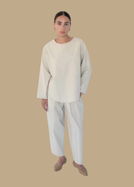 Modern Weaving Cotton Pocket Popover Top | Eggshell | Modern