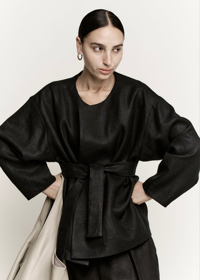 Structured Linen Jacket Modernist Jacket | Black Structured Linen | Modern Weaving