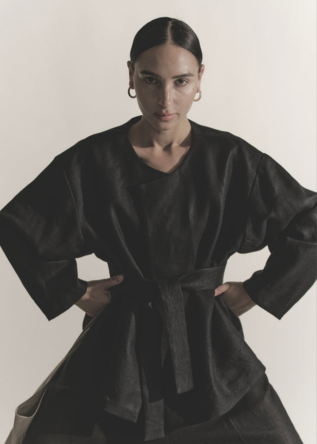 Structured Linen Jacket Modernist Jacket | Black Structured Linen | Modern Weaving