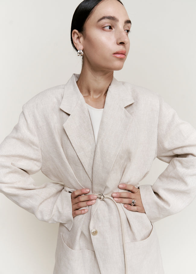 MODERN WEAVING ベージュカラー Oversize Boxy Blazer | Oatmeal Melange Linen | Modern Weaving