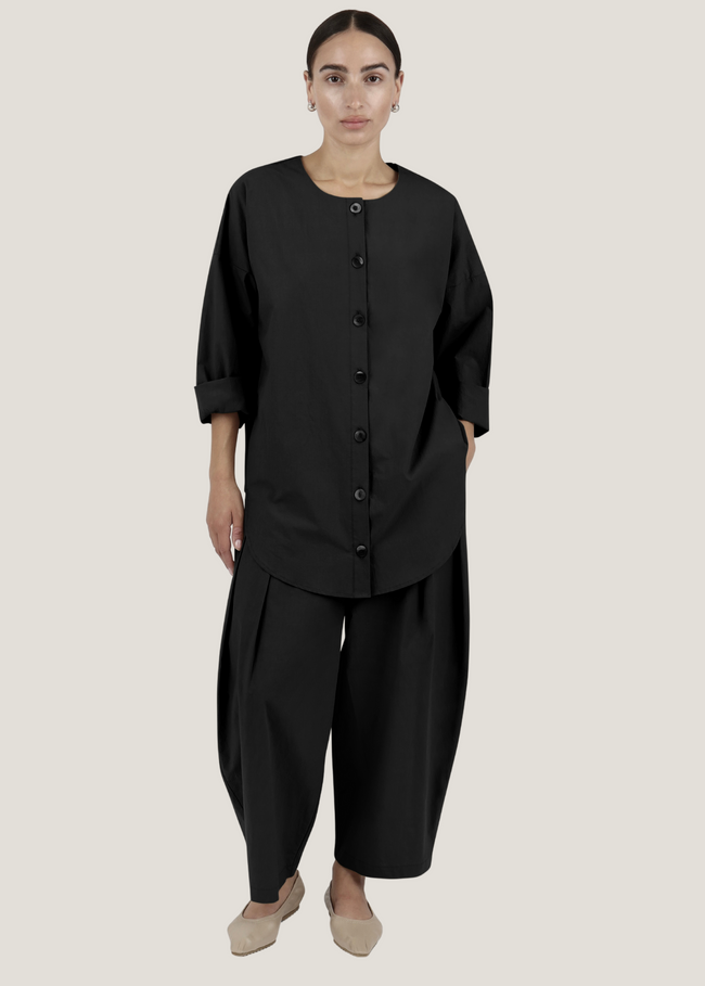 Modern Weaving Relaxed Lean Trouser | Black Cotton Linen Modern Weaving Relaxed Lean Trouser | Black Cotton Linen