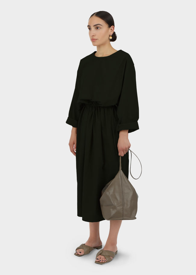 Tie Side Dress | Black Parchment Poplin