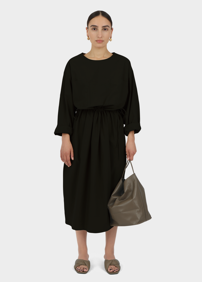 Tie Side Dress | Black Parchment Poplin s/m Tie Side Dress | Black Parchment Poplin s/m