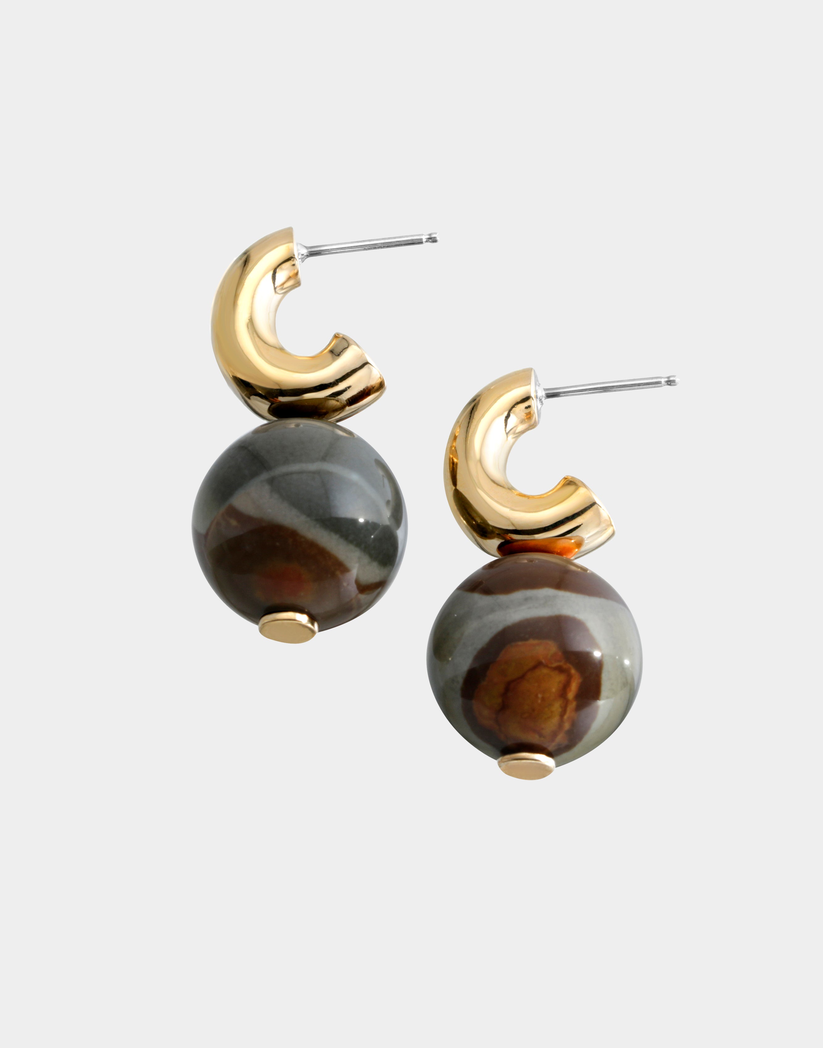 Petite C-Curve Earrings | Landscape Jasper on Bronze | Modern